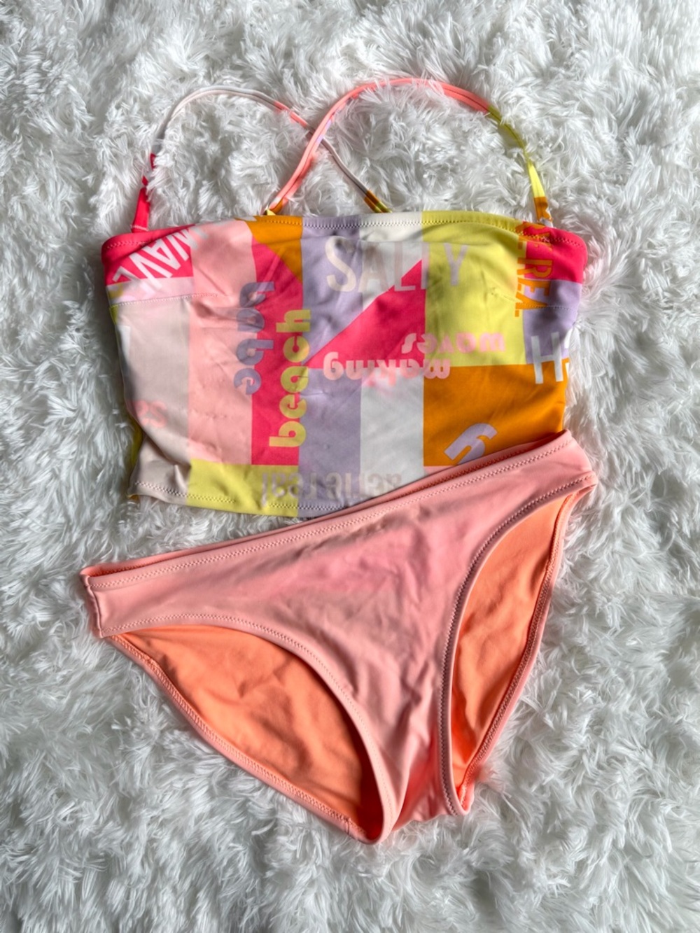 aerie Peach/Coral Bikini set tankini beach babe salty graphic yellow pink purple